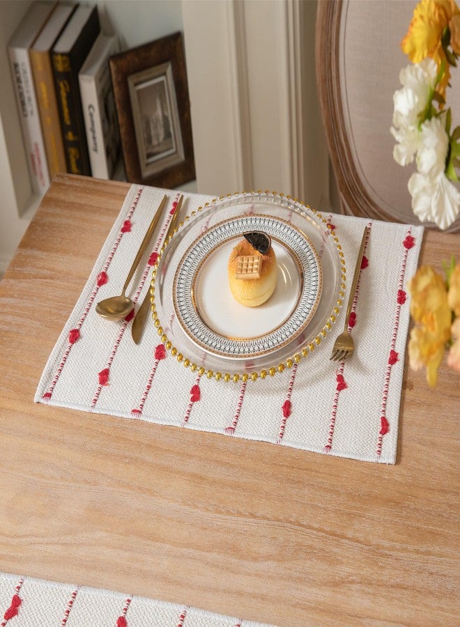 Caflife Christmas Placemats Set of 4, Cotton Linen Woven Table Mats for Modern Dining Table, 13x19 Inch Rustic Kitchen Christmas Decor Red Place Mats - Image 5