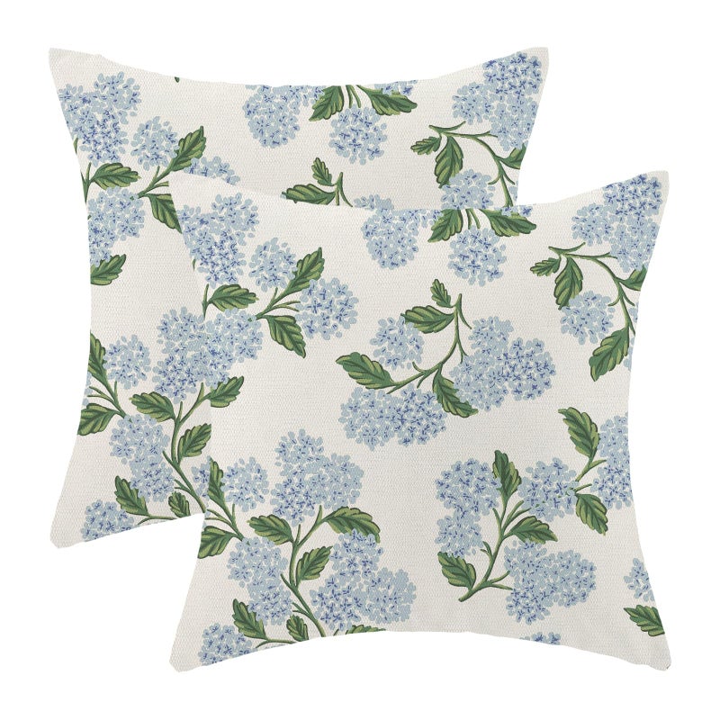 AEIOAE Spring Pillow Covers 18x18 Inch Set of 2, Green Blue Hydrangea Flower Throw Pillows Case,Floral Summer Outdoor Seasonal Decorative Farmhouse Decor Cushion Covers for Home Sofa Bed Couch - Image 1