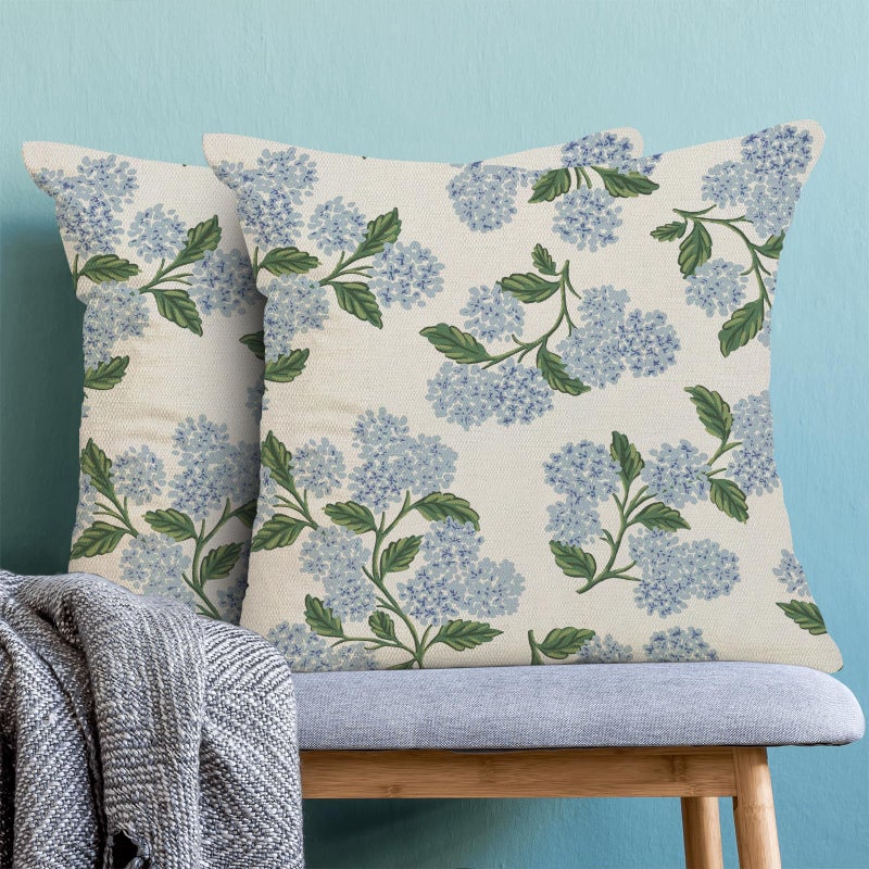 AEIOAE Spring Pillow Covers 18x18 Inch Set of 2, Green Blue Hydrangea Flower Throw Pillows Case,Floral Summer Outdoor Seasonal Decorative Farmhouse Decor Cushion Covers for Home Sofa Bed Couch - Image 2