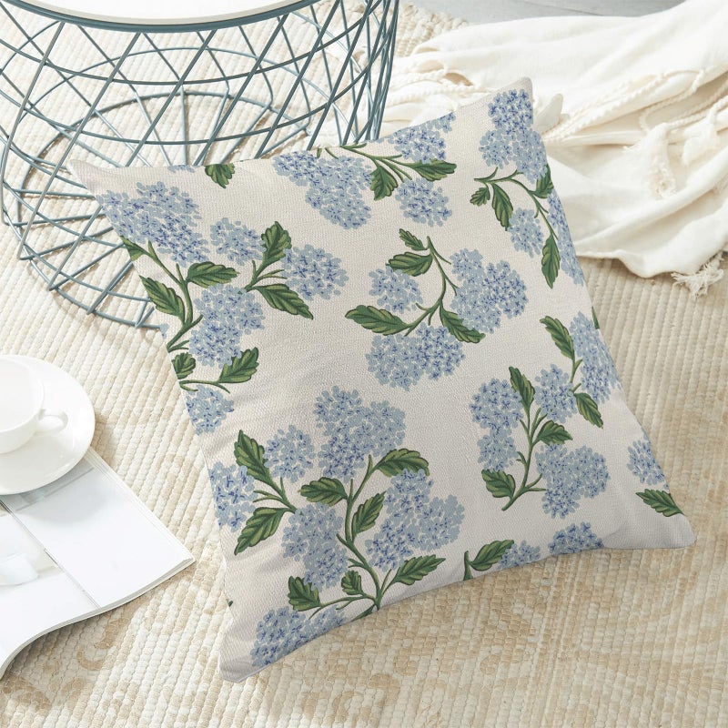 AEIOAE Spring Pillow Covers 18x18 Inch Set of 2, Green Blue Hydrangea Flower Throw Pillows Case,Floral Summer Outdoor Seasonal Decorative Farmhouse Decor Cushion Covers for Home Sofa Bed Couch - Image 4