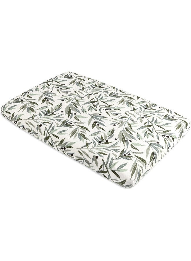babyletto Babyletto 100% Organic Cotton Mini Crib Sheet, GOTS-Certified, Fitted 360°, Ultra-Soft and Breathable Muslin - Olive Branches - Image 3