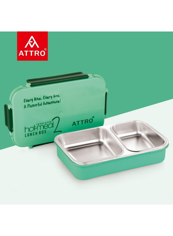 ATTRO Hot-Meal 2 Insulated Lunch Box with 2 Compartment, Inner Stainless Steel & Locking Lid BPA-Free Food Grade Ideal for School, Office - 800ml Green - Image 5