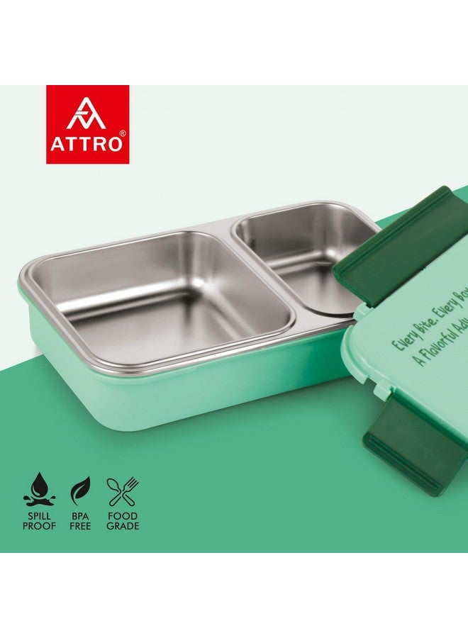 ATTRO Hot-Meal 2 Insulated Lunch Box with 2 Compartment, Inner Stainless Steel & Locking Lid BPA-Free Food Grade Ideal for School, Office - 800ml Green - Image 4
