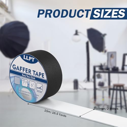 LLPT Gaffers Tape Black 2" x 16.5 Yards Matte Non Reflective Easy Tear Residue Free Heavy Duty Gaffing Tape for Cords Photography (PGT515P1BK) - Image 2