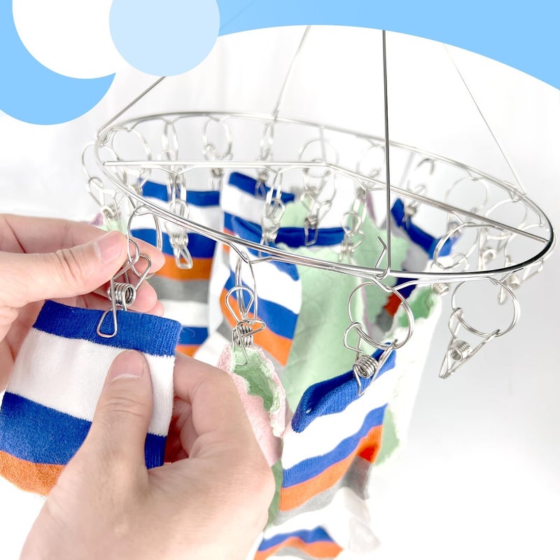 DARUITE Sock Hanger for Washing Line, 20 Clips Underwear Dryer with Pegs,Stainless Steel Clothespins Drip Hanger,Metal Laundry Drying Rack for Socks,Diapers,Tank Tops and Underwear(1 Packs) Multi-budget available picks - Image 2
