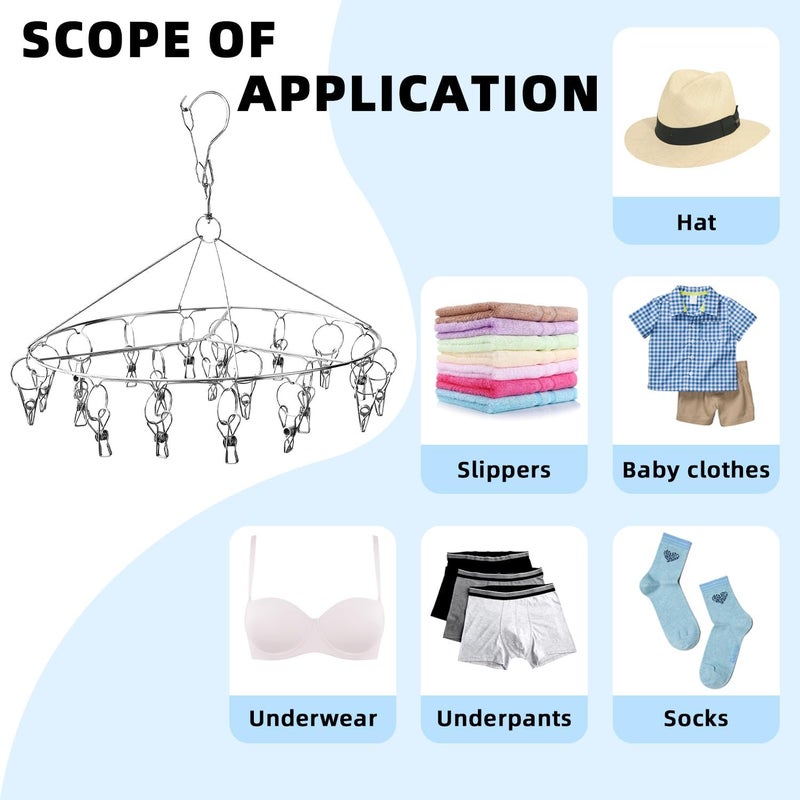 DARUITE Sock Hanger for Washing Line, 20 Clips Underwear Dryer with Pegs,Stainless Steel Clothespins Drip Hanger,Metal Laundry Drying Rack for Socks,Diapers,Tank Tops and Underwear(1 Packs) Multi-budget available picks - Image 4