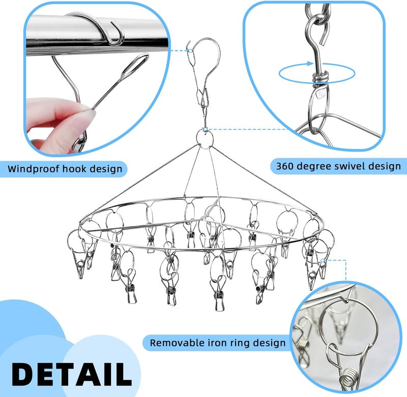 DARUITE Sock Hanger for Washing Line, 20 Clips Underwear Dryer with Pegs,Stainless Steel Clothespins Drip Hanger,Metal Laundry Drying Rack for Socks,Diapers,Tank Tops and Underwear(1 Packs) Multi-budget available picks - Image 3