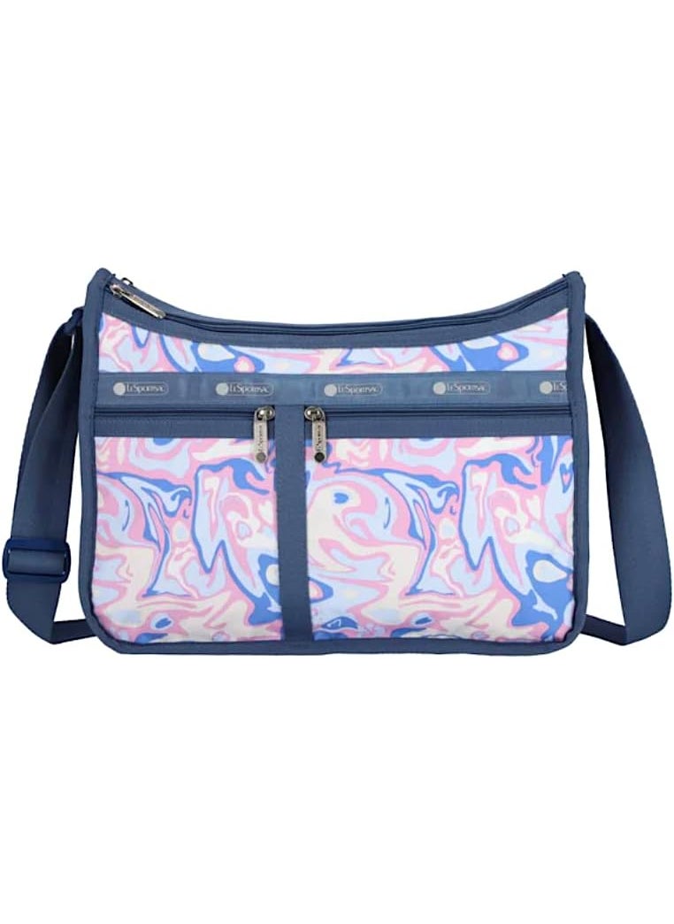 LeSportsac - LeSportsac Radiant Reflections Deluxe Everyday Crossbody Bag + Cosmetic Bag, Style 7507/Color E541, Abstract Retro Swirls & Hearts, Soft Pastels: Blue, Pink, Amethyst & Cream, Subtle Iridescent Sheen - Image 1