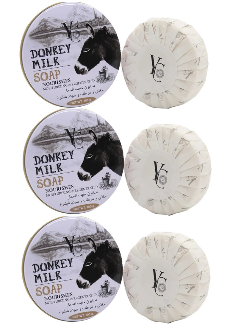 واي سي ثلاثة قطع من صابون حليب الحمار 100x3 جرام - Image 1