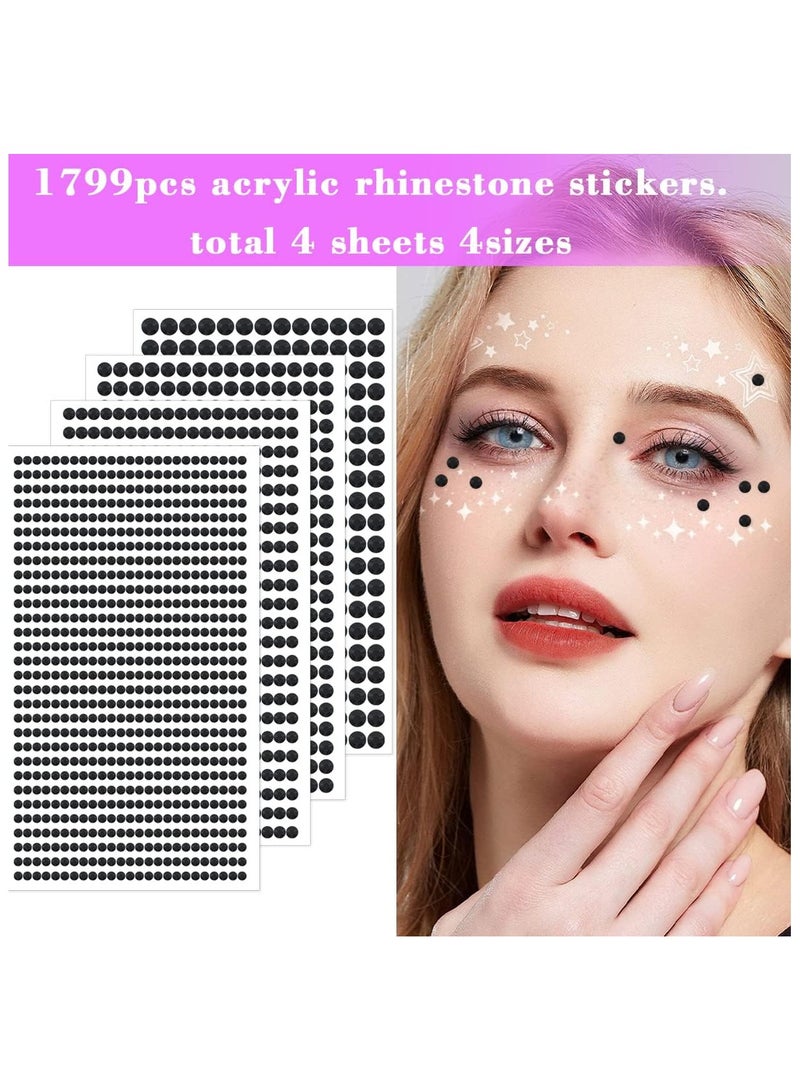 1799pcs Self Adhesive Face Gems Stickers, Hair Gems Rhinestones Stickers, Bling Jewels for Makeup, Crafts, Home Decor Scrapbooking Embellishments, 4 Sizes 3mm/4mm/5mm/6mm - Image 4