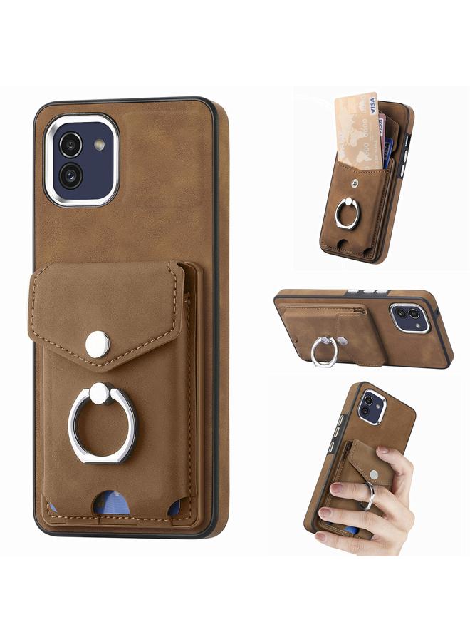 اس-توب جراب لهاتف Samsung Galaxy A03 مقاس 166 مم مصنوع من الجلد المطلي بالكهرباء مع حلقة للبطاقات ومحفظة للهاتف - Image 1