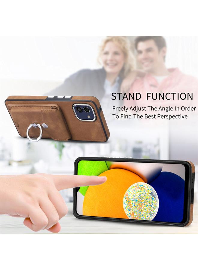 اس-توب جراب لهاتف Samsung Galaxy A03 مقاس 166 مم مصنوع من الجلد المطلي بالكهرباء مع حلقة للبطاقات ومحفظة للهاتف - Image 4