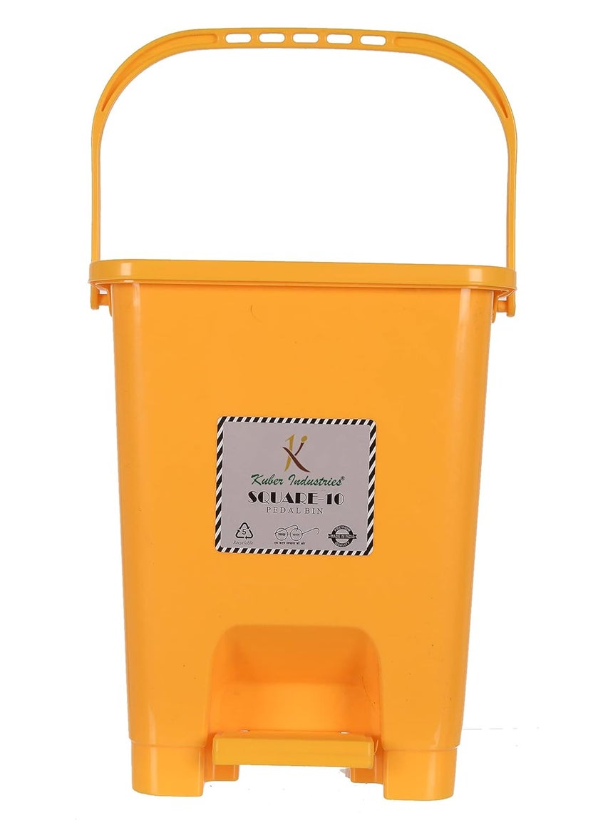 Kuber Industries Kuber Industries Square Premium Plastic Pedal Dustbin with Lid for HomeKitchenOffice 10 Ltr Yellow  - Image 3