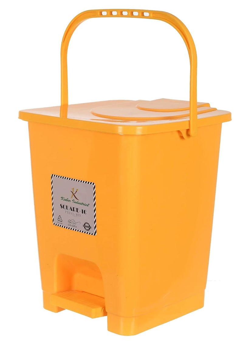 Kuber Industries Kuber Industries Square Premium Plastic Pedal Dustbin with Lid for HomeKitchenOffice 10 Ltr Yellow  - Image 2
