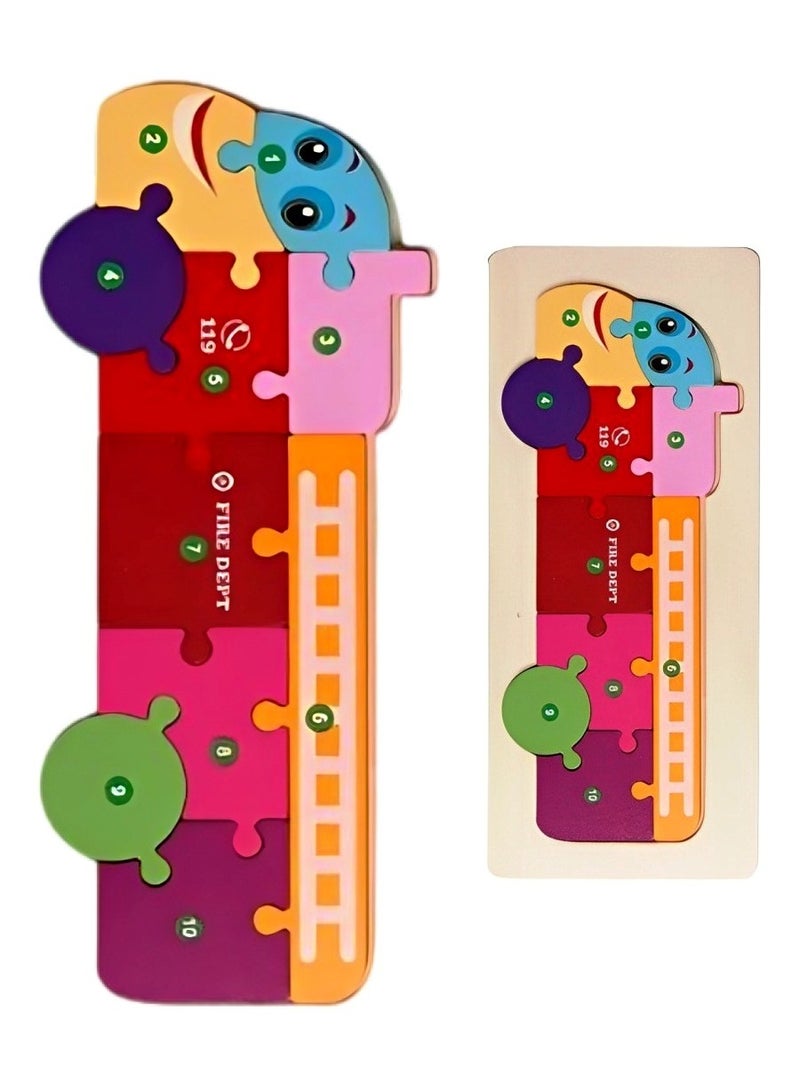 Wooden 3D Puzzles Sensory Cognition, Teacher Parents Early Learning Support Tools, Attractive Colors and Patterns, Montessori Fine Motor Skill Development Toys, Ideal Kids Gift (Fire Truck Shape)