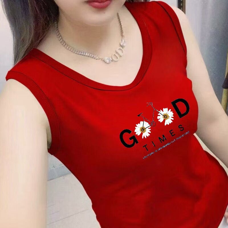100% pure cotton vest women's summer new slim-fit middle-aged mother's sleeveless undershirt with straps and letter printed edges - Image 3