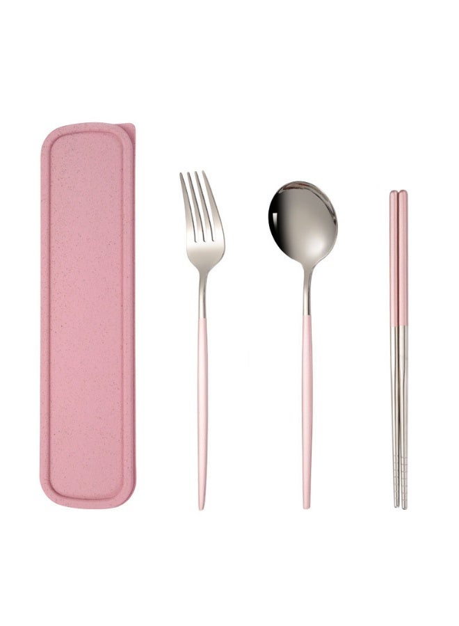 مجموعة أدوات المائدة الخارجية 3 قطع طقم أدوات المائدة الخارجية شوكة ملعقة عيدان طعام، أدوات مائدة محمولة للتخييم، طقم أدوات مائدة للسفر مع حقيبة - Image 1