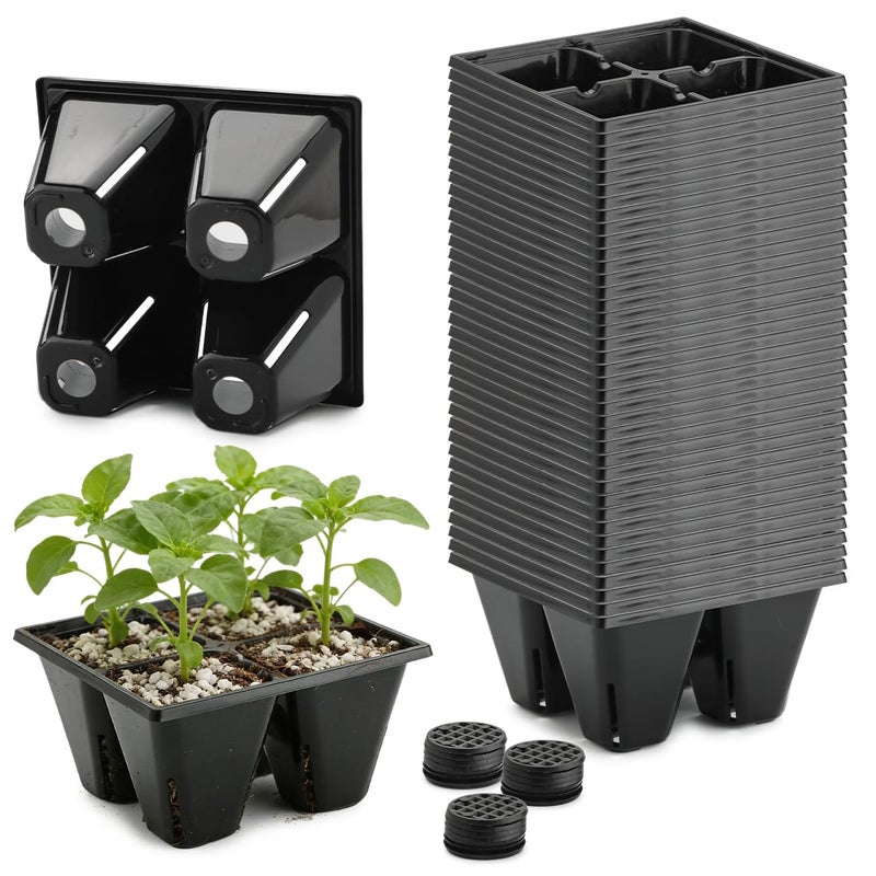 RooTrimmer 40 Pack Reusable 4-Cell Seed Starter Tray for Seedlings, Deep Large Cell Plant Starter Trays with Drainage Holes for Seed Germination, Easy Transplant, Fits Standard 1020 Flats, Black - Image 1