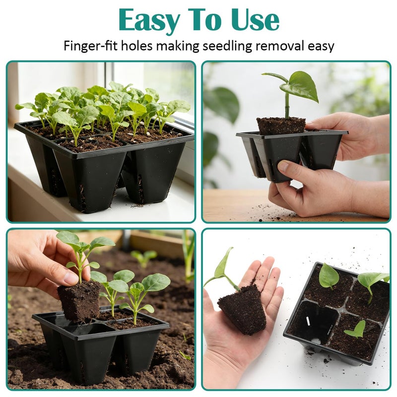 RooTrimmer 40 Pack Reusable 4-Cell Seed Starter Tray for Seedlings, Deep Large Cell Plant Starter Trays with Drainage Holes for Seed Germination, Easy Transplant, Fits Standard 1020 Flats, Black - Image 5