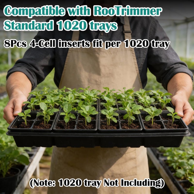RooTrimmer 40 Pack Reusable 4-Cell Seed Starter Tray for Seedlings, Deep Large Cell Plant Starter Trays with Drainage Holes for Seed Germination, Easy Transplant, Fits Standard 1020 Flats, Black - Image 3