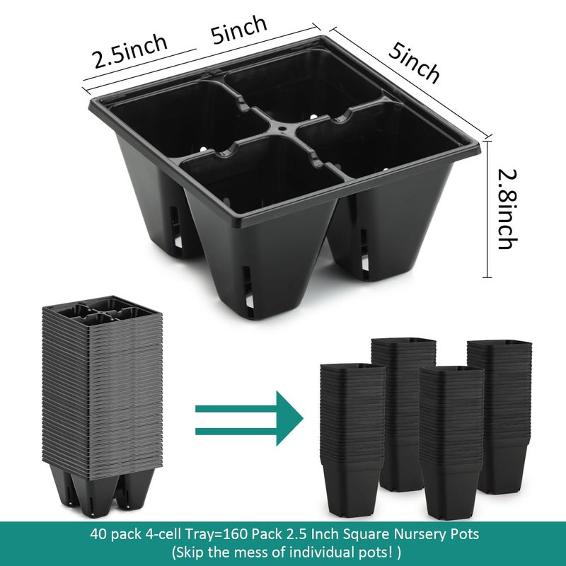 RooTrimmer 40 Pack Reusable 4-Cell Seed Starter Tray for Seedlings, Deep Large Cell Plant Starter Trays with Drainage Holes for Seed Germination, Easy Transplant, Fits Standard 1020 Flats, Black - Image 2