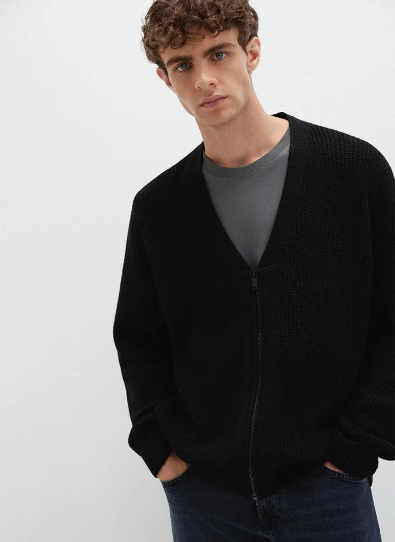 مافي Full Zip Black Cardigan