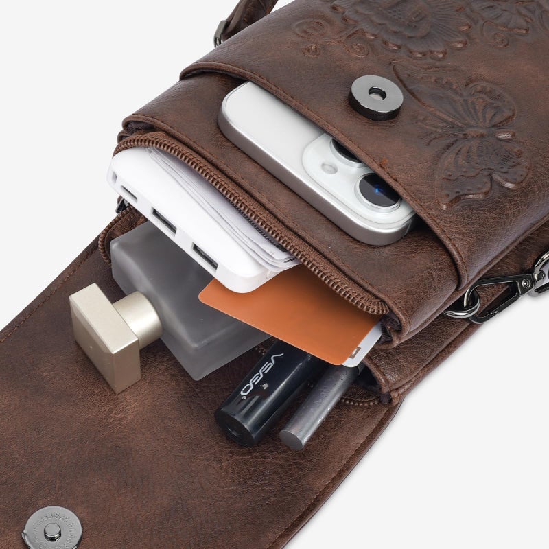 VIMUTI Small Crossbody Bags for Women Trendy Vegan Leather Cell Phone Bag Embossed Flower Design Wallet Purses with Adjustable Strap Coffee - Image 4