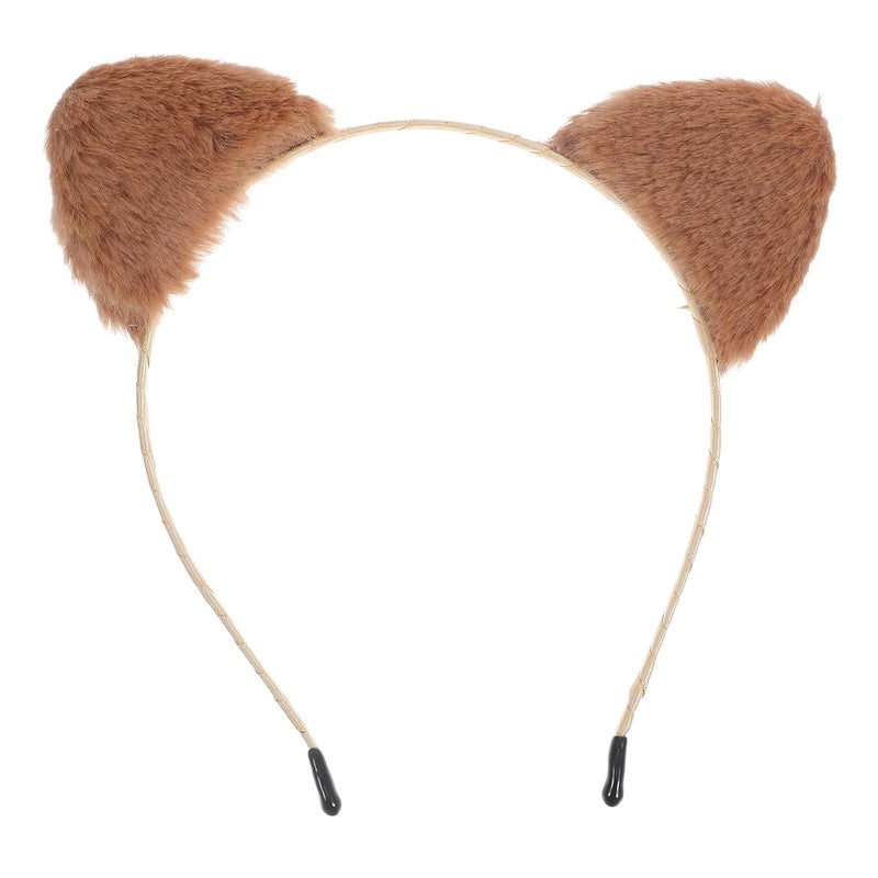 Plush Cat Ear Headband for Washing Face Soft Furry Hairband Skincare Spa Headband Women’s Hair Accessory Khaki Color - Image 1