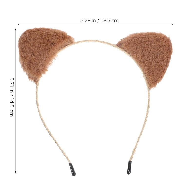 Plush Cat Ear Headband for Washing Face Soft Furry Hairband Skincare Spa Headband Women’s Hair Accessory Khaki Color - Image 2