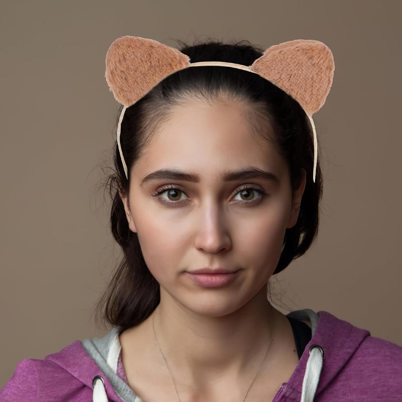 Plush Cat Ear Headband for Washing Face Soft Furry Hairband Skincare Spa Headband Women’s Hair Accessory Khaki Color - Image 4