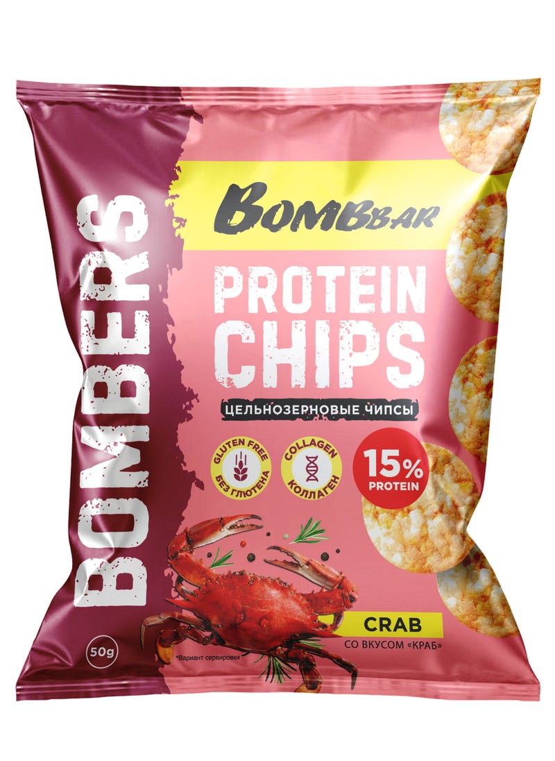 BOMBBAR Bombers Whole Grain Protein Chips Crab Flavor with Collagen Gluten Free 50g 