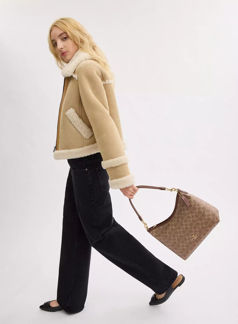 كوتش اوت ليت حقيبة كتف كوتش لوريل من قماش سيجنيتشر، حقيبة كروس بودي نسائية، حقيبة يد نسائية، حقيبة كتف نسائية، حقيبة سفر نسائية، بيج-بني - 31 سم - Image 2