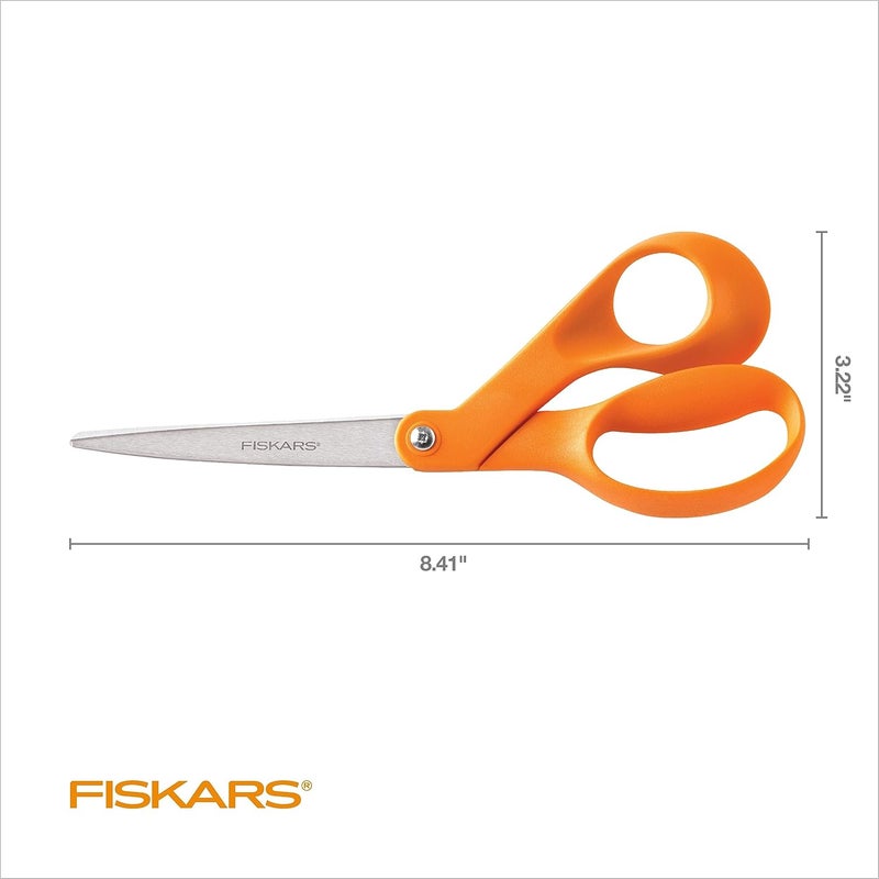 Fiskars 8 Original OrangeHandled Stainless Steel Scissors Ergonomic and Keeps Material Flat Sharp AllPurpose Paper and Fabric Scissors for Office Arts and Crafts