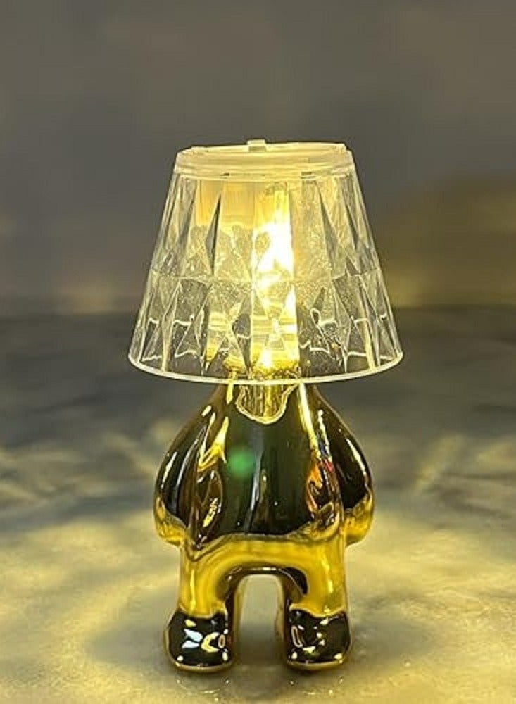 مجسم بتصميم رجل صغير بلون ذهبي، مصباح طاولة بإضاءة LED حديث، مصابيح مكتب بتصميم تمثال مبتكر، لديكور المنزل، غرفة المعيشة، غرفة النوم، المكتب، مصابيح بجانب السرير، الطاولات الجانبية - Image 1
