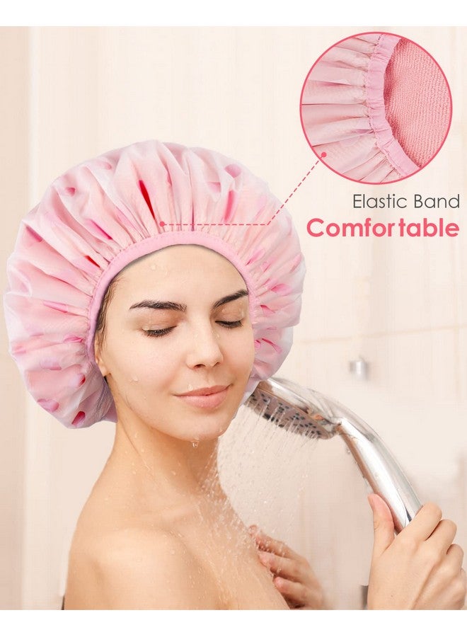Auban Shower Cap, Shower Cap for Women Terry Cloth Lined EVA Exterior Reusable Double Layer Waterproof, Large Bath Hair Cap, Hotel Travel Essentials Accessories Cleaning Supplies(Pink) - Image 4