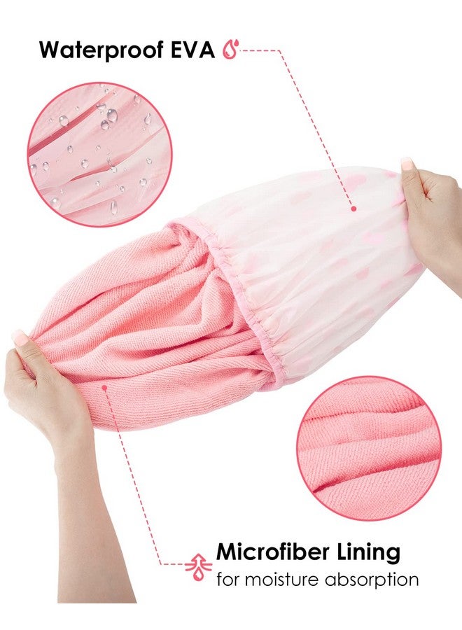 Auban Shower Cap, Shower Cap for Women Terry Cloth Lined EVA Exterior Reusable Double Layer Waterproof, Large Bath Hair Cap, Hotel Travel Essentials Accessories Cleaning Supplies(Pink) - Image 2
