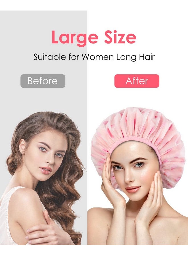 Auban Shower Cap, Shower Cap for Women Terry Cloth Lined EVA Exterior Reusable Double Layer Waterproof, Large Bath Hair Cap, Hotel Travel Essentials Accessories Cleaning Supplies(Pink) - Image 3