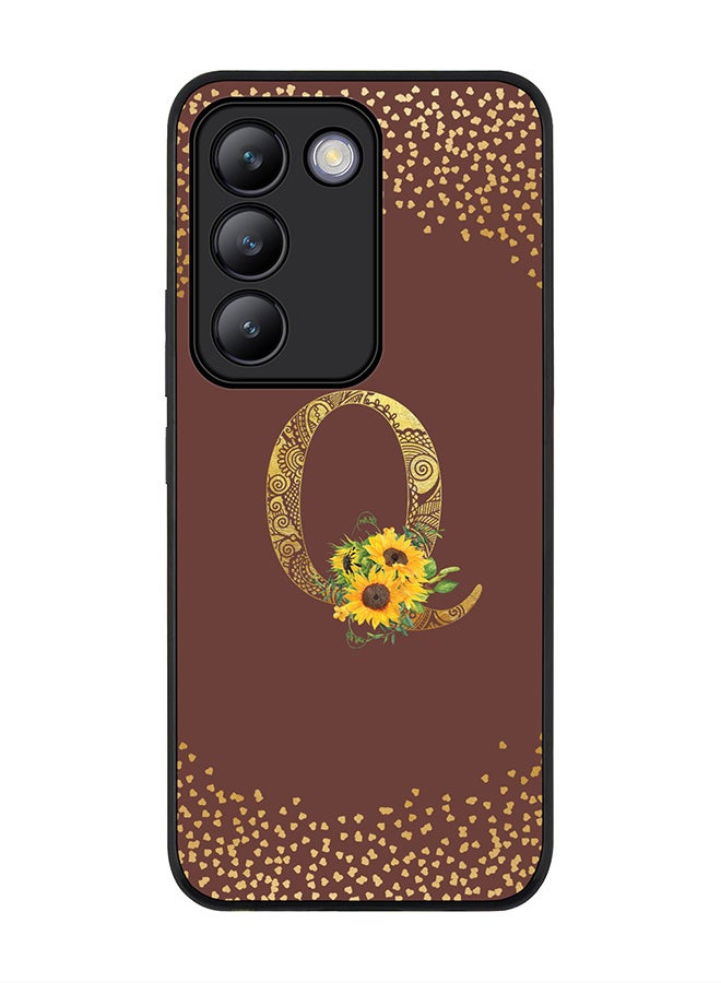 Stylizedd Rugged Black edge case for Vivo V30 Lite 5G, Flexible Cover -  Custom Monogram Initial Letter Mandala Floral Pattern Alphabet - Q  (Brown ) - Image 1