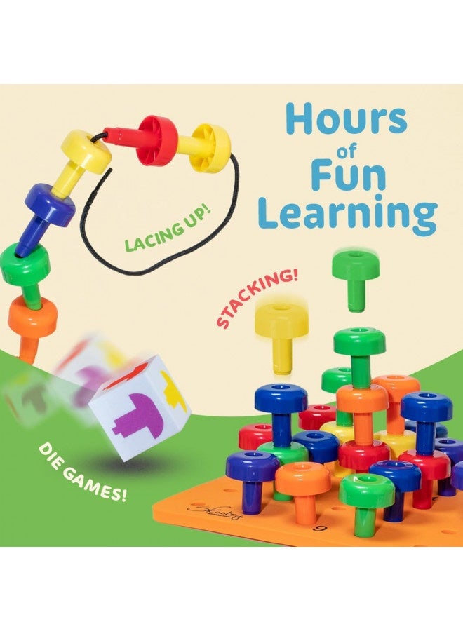 Skoolzy Skoolzy Montessori Sensory Peg Board 34 Piece Set - Develop Sensory Play Occupational Therapy STEM Learning Educational Toys for Kids 2+ - Includes Foam Board, Lacing String, Dice, Storage Bag, eBook  - Image 1