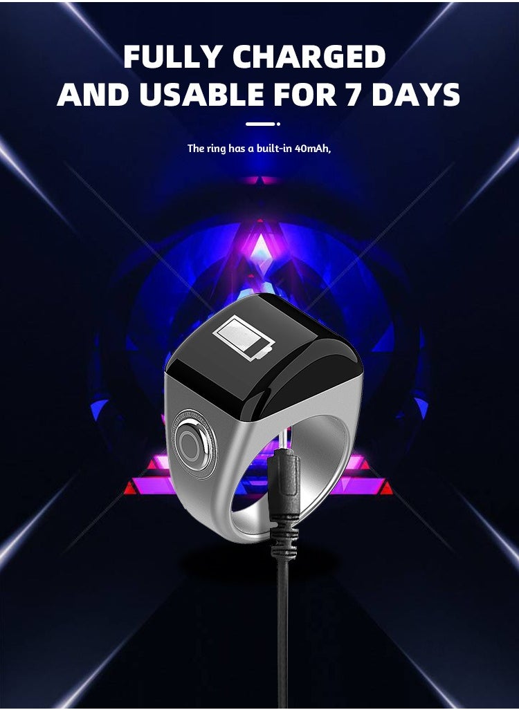 Equantu - 18mm Smart Ring with Vibration Reminder Tasbih Counter and Bluetooth Connection for Exclusive IQIBLA App and 5 Daily Prayer Reminders - Image 1