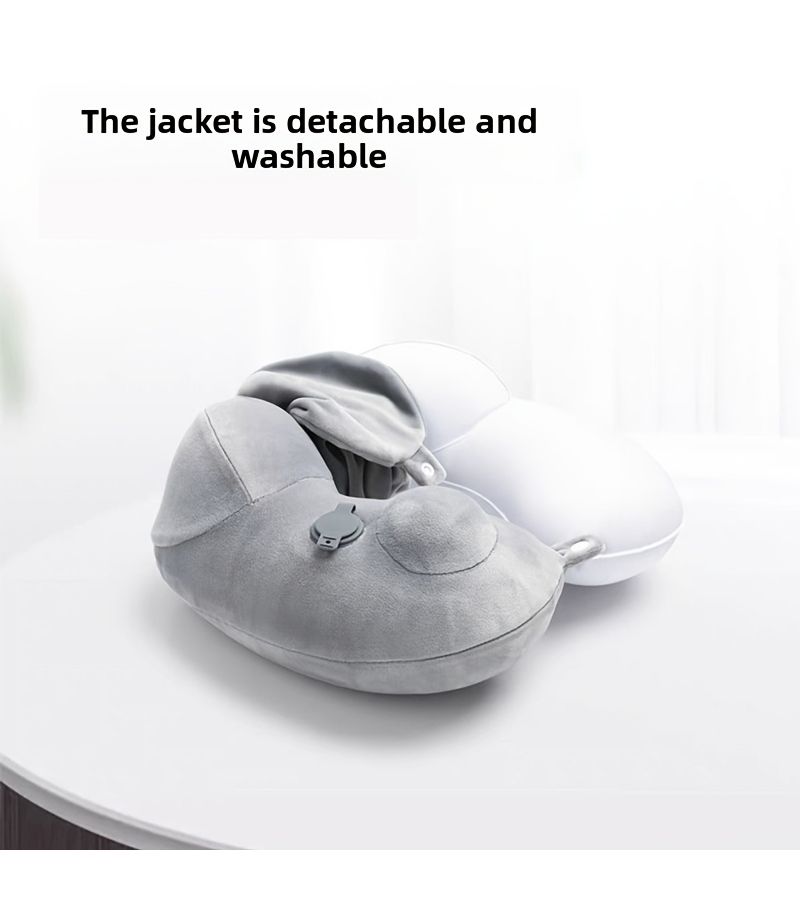 Gray Inflatable U Shaped Travel Pillow Washable Portable Neck Support - Image 3