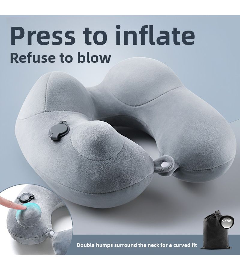 Gray Inflatable U Shaped Travel Pillow Washable Portable Neck Support - Image 1