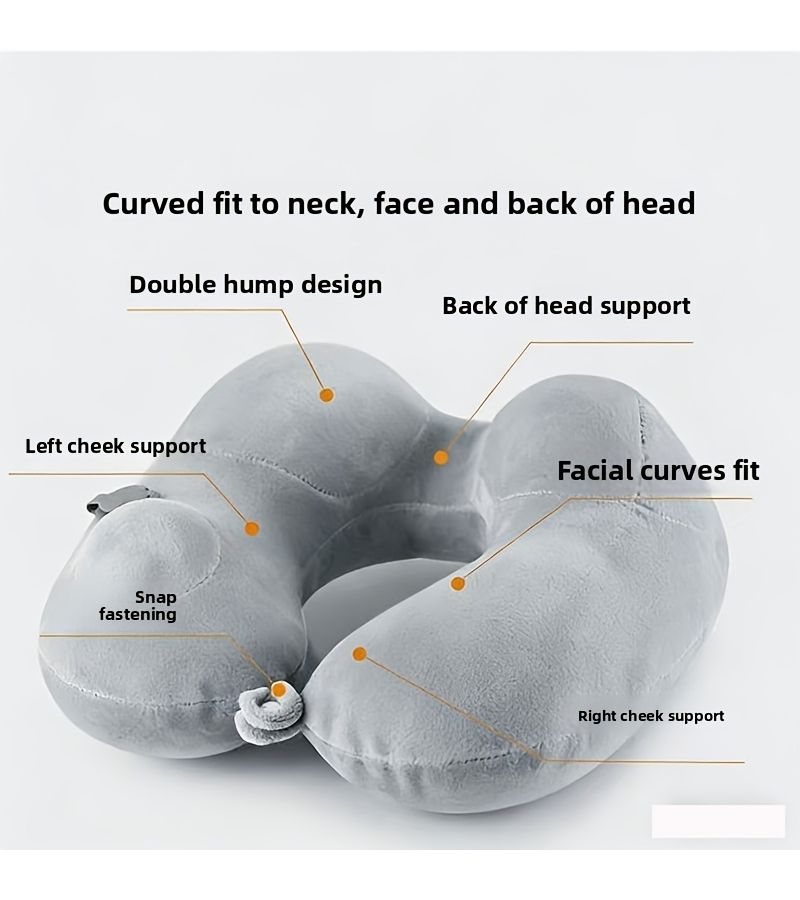 Gray Inflatable U Shaped Travel Pillow Washable Portable Neck Support - Image 2
