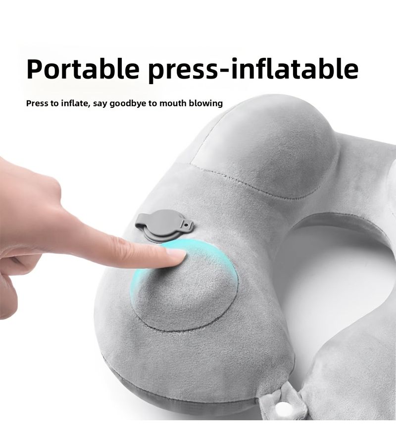Gray Inflatable U Shaped Travel Pillow Washable Portable Neck Support - Image 4