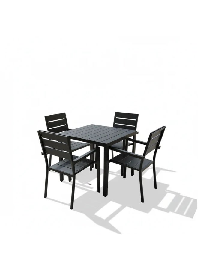 Casa Fiora Outdoor Dining Set with Metal Frame and WPC Slats, Black - Image 1