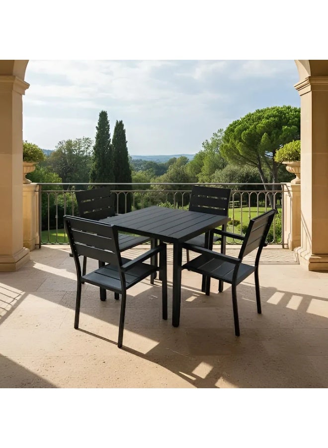 Casa Fiora Outdoor Dining Set with Metal Frame and WPC Slats, Black - Image 3