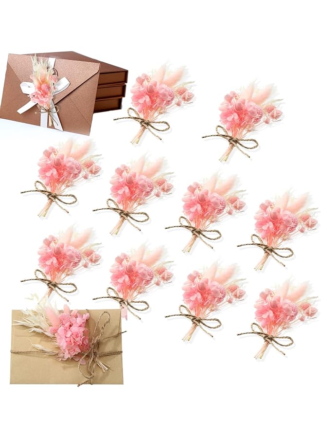 The Bros 10 Pack Mini Dried Flower Bouquet 6.3'' Pink Sage White Wheat Dried Flowers for Vase DIY Craft Photo Props Card Decor Bohemian Wedding Dried Flowers with Stems Embossing Dried Flower Plant Stem Bunch - Image 1