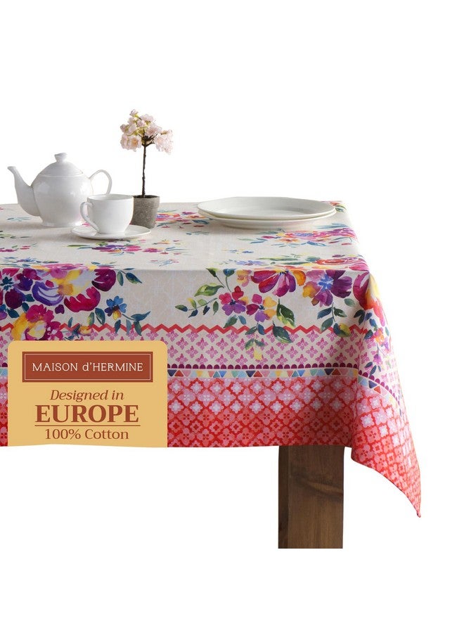 ميزون دي هيرمين غطاء طاولة Maison d' Hermine مصنوع من القطن بنسبة 100% - مفرش طاولة مستطيل مزخرف مقاس 54 بوصة × 72 بوصة - مفارش طاولات لتناول الطعام وحفلات الزفاف والحفلات الريفية والحفلات - لفصلي الربيع والصيف - مجموعة حديقة الورود - Image 1