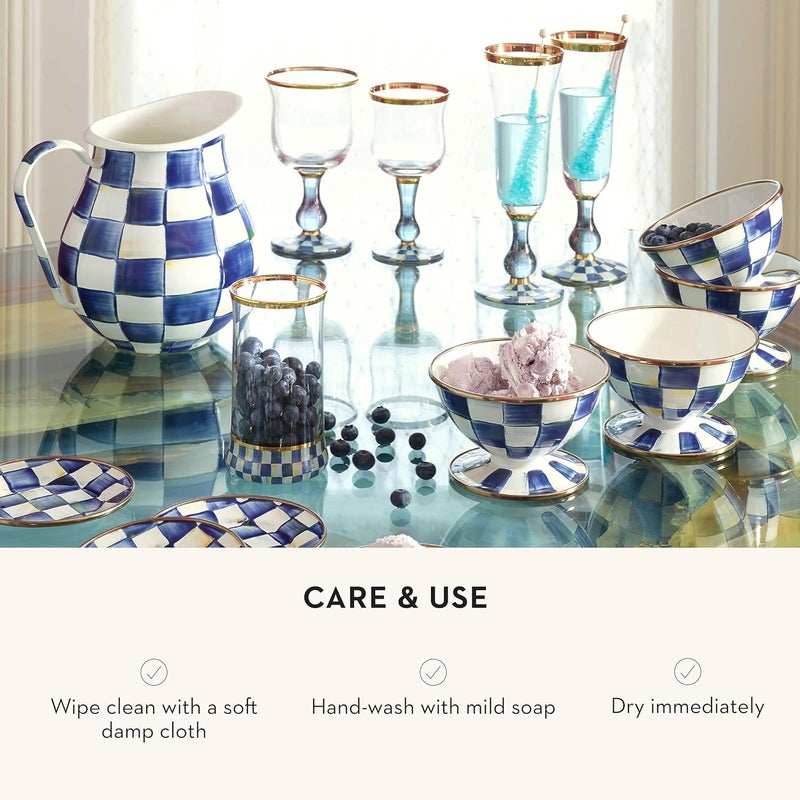 mackenzie childs MACKENZIECHILDS Enamel Ice Cream Bowl Serving Bowls for Entertaining 2Cup Capacity BlueandWhite Royal Check - Image 5