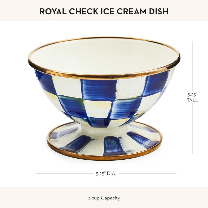 mackenzie childs MACKENZIECHILDS Enamel Ice Cream Bowl Serving Bowls for Entertaining 2Cup Capacity BlueandWhite Royal Check - Image 4